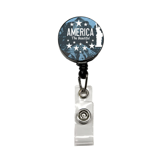 America The Beautiful United States USA Patriotic Statue of Liberty Retractable ID Key Card Name Tag Badge Holder with Clip