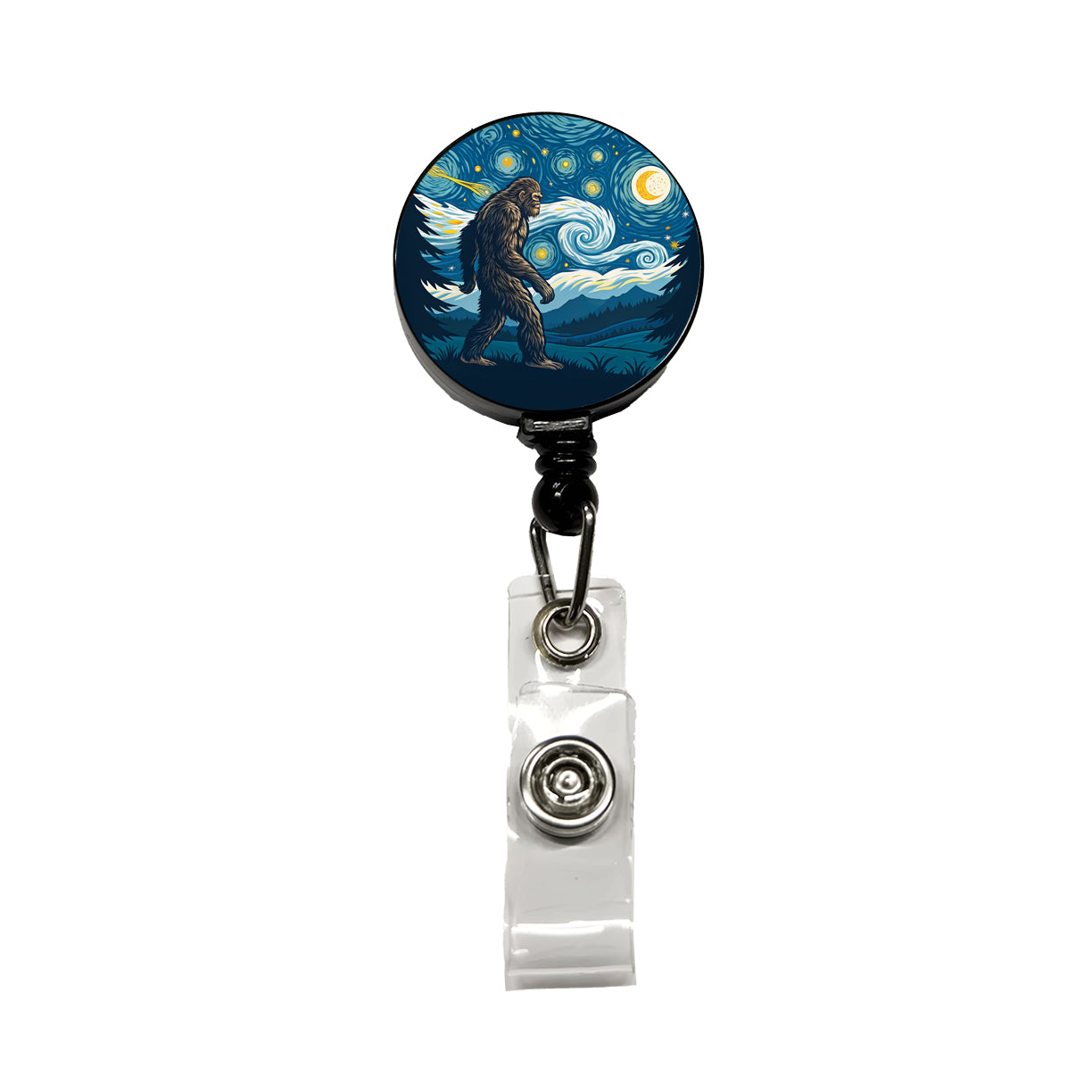 Big Foot Van Gogh Starry Night Retractable ID Key Card Name Tag Badge Holder with Clip