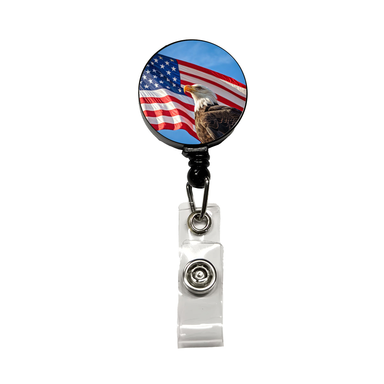 Eagle And American Flag USA United States Patriotic Retractable ID Key Card Name Tag Badge Holder with Clip
