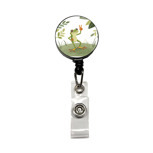 Frog Peace Sign Drawing Funny Retractable ID Key Card Name Tag Badge Holder with Clip