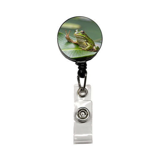 Frog Peace Sign Funny Retractable ID Key Card Name Tag Badge Holder with Clip