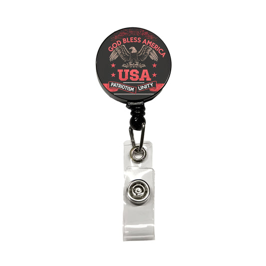 God Bless America Black Red USA United States Retractable ID Key Card Name Tag Badge Holder with Clip