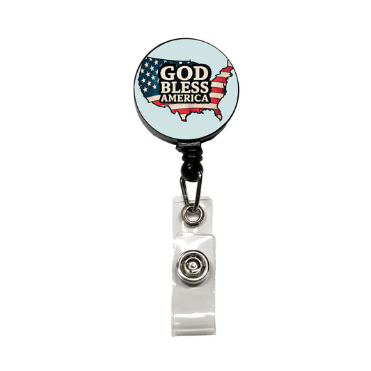 God Bless America Cute USA United States Retractable ID Key Card Name Tag Badge Holder with Clip