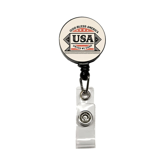 God Bless America USA United We Stand States Retractable ID Key Card Name Tag Badge Holder with Clip