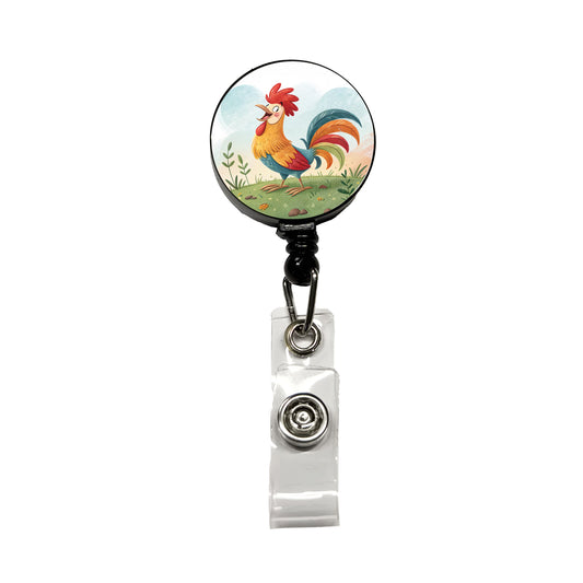 Happy Rooster Retractable ID Key Card Name Tag Badge Holder with Clip