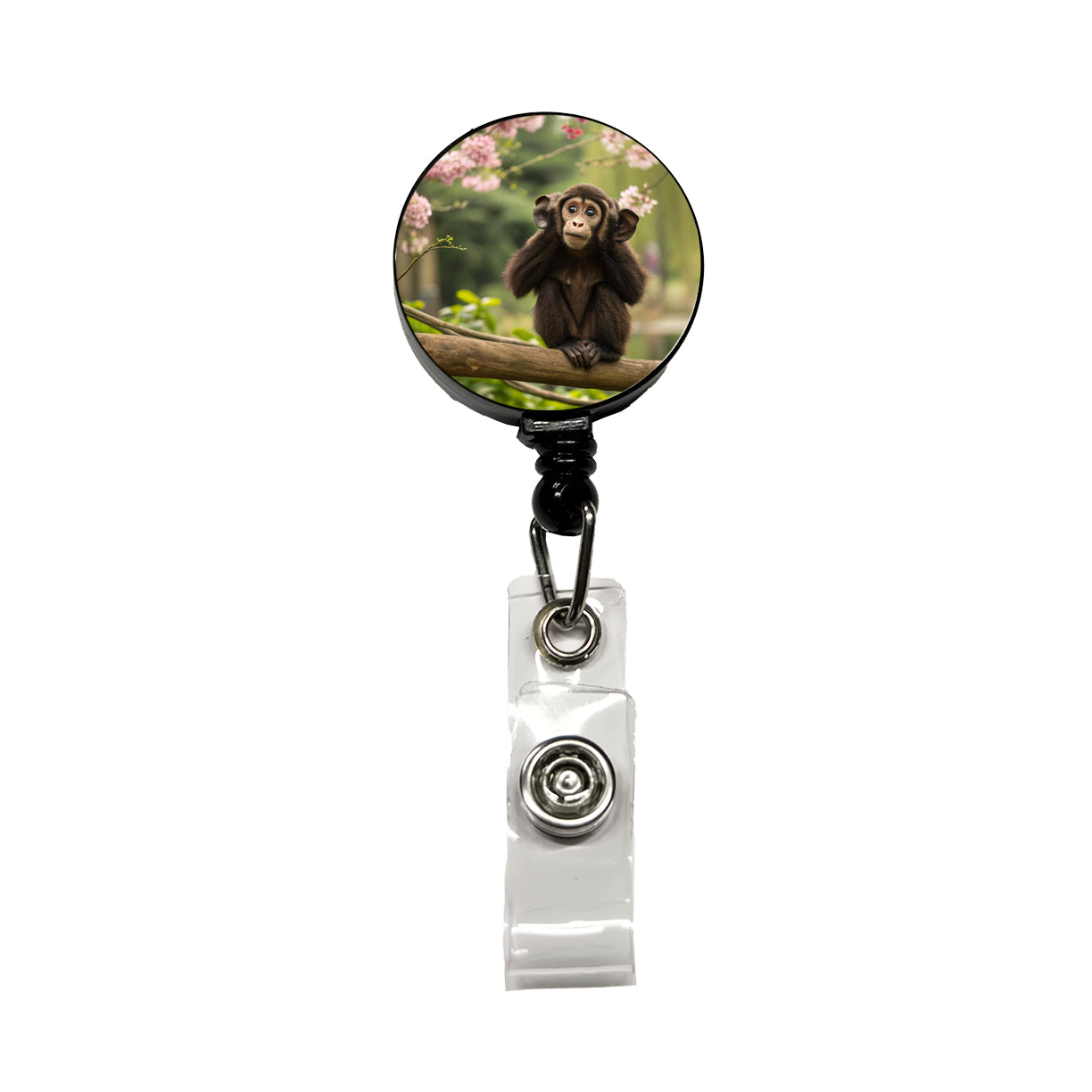 Hear No Evil Cute Monkey Retractable ID Key Card Name Tag Badge Holder with Clip