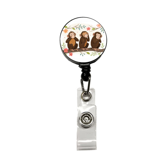 Hear Speak See No Evil Retractable ID Key Card Name Tag Badge Holder with Clip