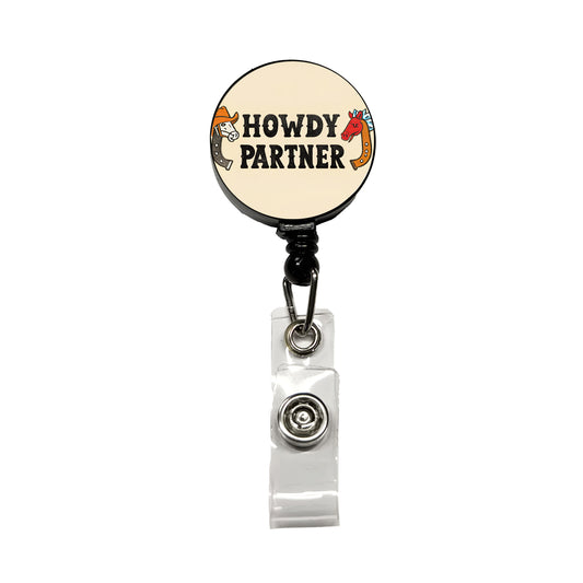 Howdy Partner Country Cowboy Cowgirl Cute Retractable ID Key Card Name Tag Badge Holder with Clip