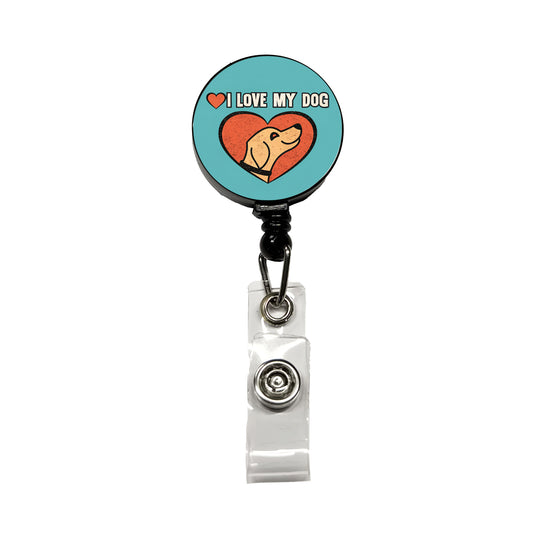I Love My Dog Blue Retractable ID Key Card Name Tag Badge Holder with Clip