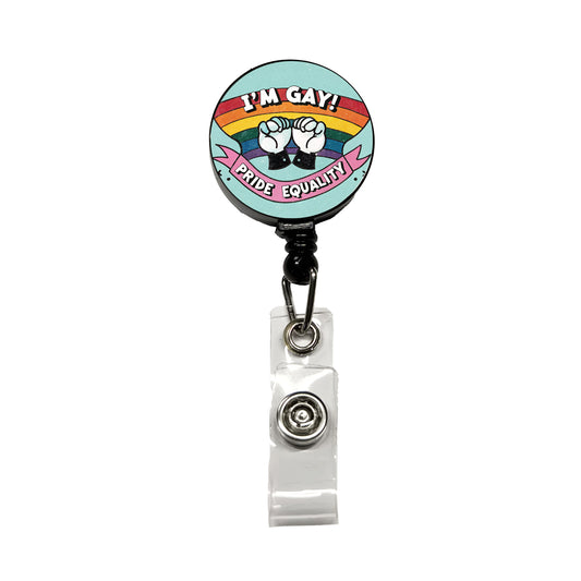 I'm Gay Pride Equality LGBTQ Rainbow Retractable ID Key Card Name Tag Badge Holder with Clip