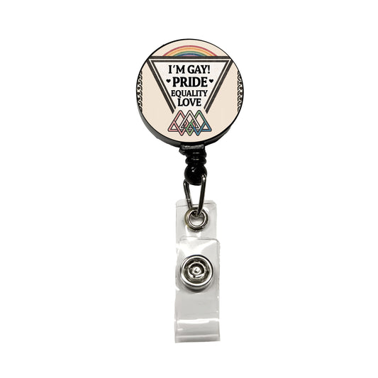 I'm Gay Pride LGBTQ Rainbow Love Retractable ID Key Card Name Tag Badge Holder with Clip