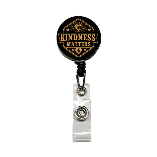 Kindness Matters Black Tan Retractable ID Key Card Name Tag Badge Holder with Clip