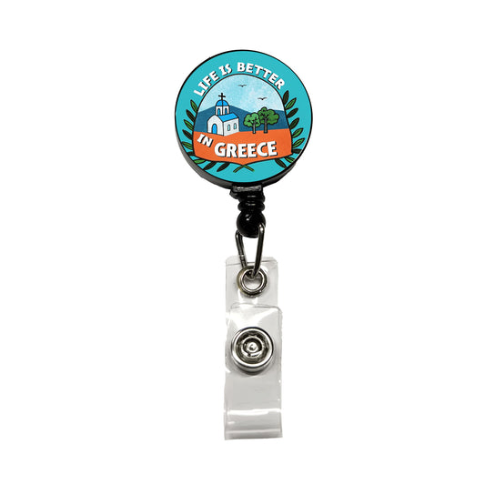 Life Is Better In Greece Retractable ID Key Card Name Tag Badge Holder with Clip