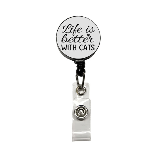 Life Is Better With Cats Gray Black Retractable ID Key Card Name Tag Badge Holder with Clip
