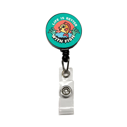 Life Is Better With Fish Fishing Retractable ID Key Card Name Tag Badge Holder with Clip