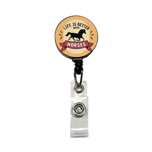 Life Is Better With Horses Retractable ID Key Card Name Tag Badge Holder with Clip