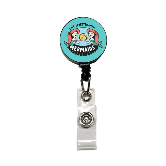 Life Is Better With Mermaids Retractable ID Key Card Name Tag Badge Holder with Clip
