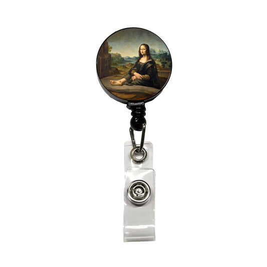 Mona Lisa With Foot Funny Retractable ID Key Card Name Tag Badge Holder with Clip