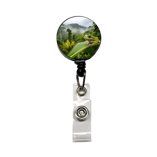 Puerto Rico Frog On Leaf Retractable ID Key Card Name Tag Badge Holder with Clip