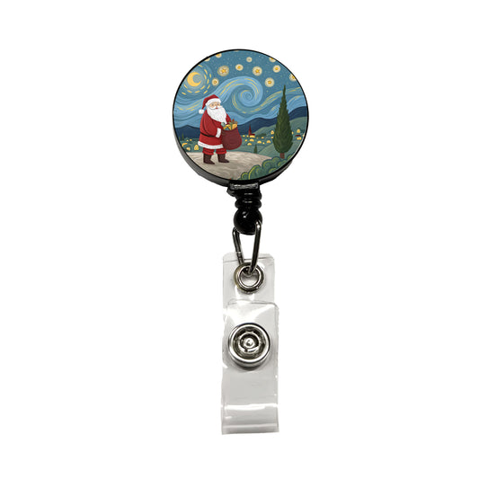 Santa Van Gogh Starry Night Christmas Funny Retractable ID Key Card Name Tag Badge Holder with Clip