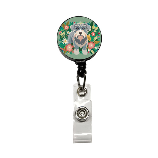 Schnoodle Floral Motif Green Dog Retractable ID Key Card Name Tag Badge Holder with Clip