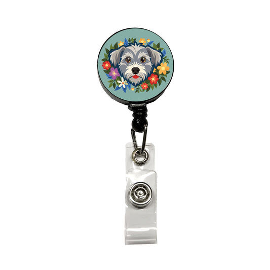 Schnoodle Head Floral Motif Retractable ID Key Card Name Tag Badge Holder with Clip