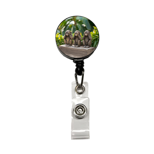 See No Evil Monkeys Funny Retractable ID Key Card Name Tag Badge Holder with Clip