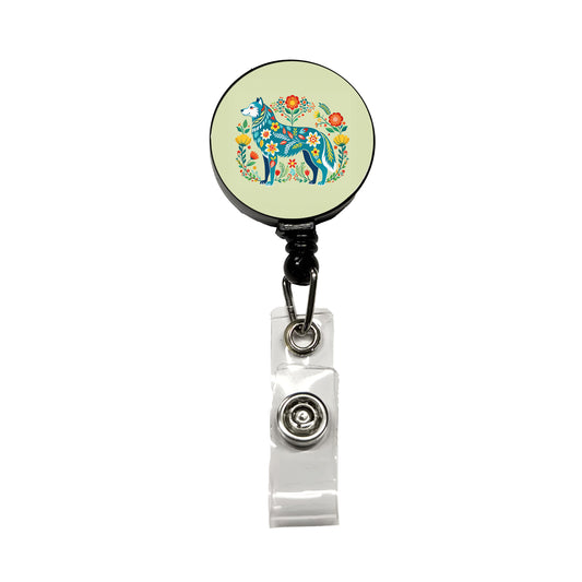 Siberian Retriever Floral Motif Beautiful Dog Retractable ID Key Card Name Tag Badge Holder with Clip