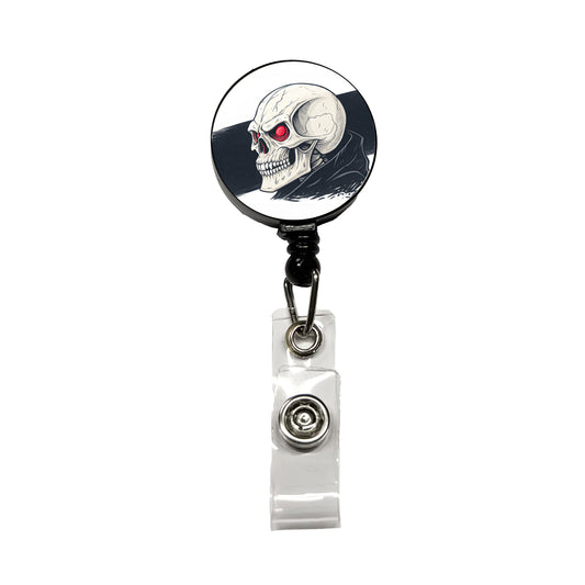 Skull With Red Eyes Menacing Retractable ID Key Card Name Tag Badge Holder with Clip