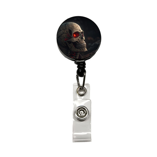 Skull With Red Eyes Retractable ID Key Card Name Tag Badge Holder with Clip