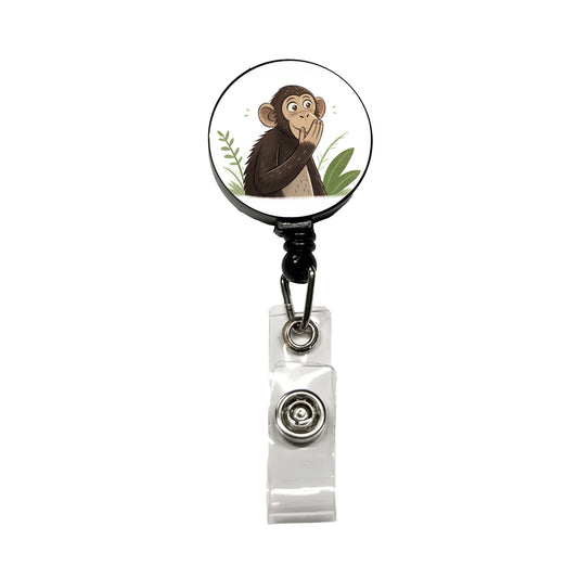 Speak No Evil Monkey Funny Retractable ID Key Card Name Tag Badge Holder with Clip