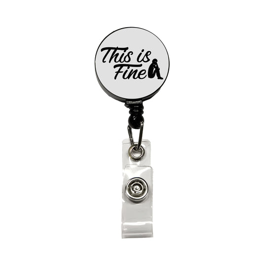 This Is Fine Funny Retractable ID Key Card Name Tag Badge Holder with Clip