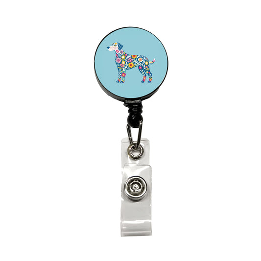 Weimador Floral Motif Blue Dog Retractable ID Key Card Name Tag Badge Holder with Clip