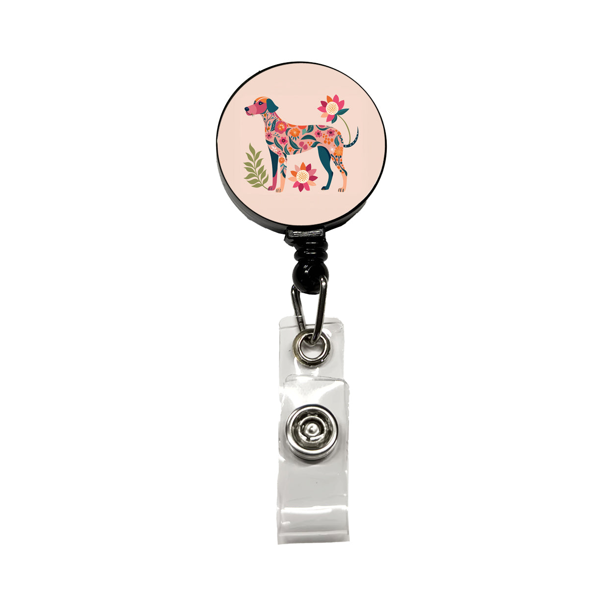 Weimador Floral Motif Cute Dog Retractable ID Key Card Name Tag Badge Holder with Clip