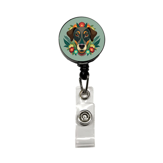 Weimador Head Floral Motif Gray Dog Retractable ID Key Card Name Tag Badge Holder with Clip
