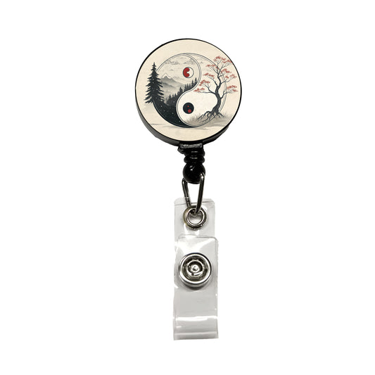 Yin Yang Japanese Cherry Blossoms Retractable ID Key Card Name Tag Badge Holder with Clip
