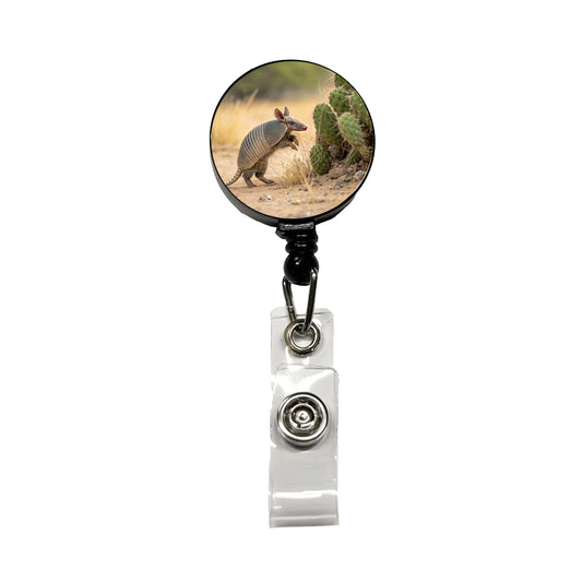 Armadillo In Desert Retractable ID Key Card Name Tag Badge Holder with Clip