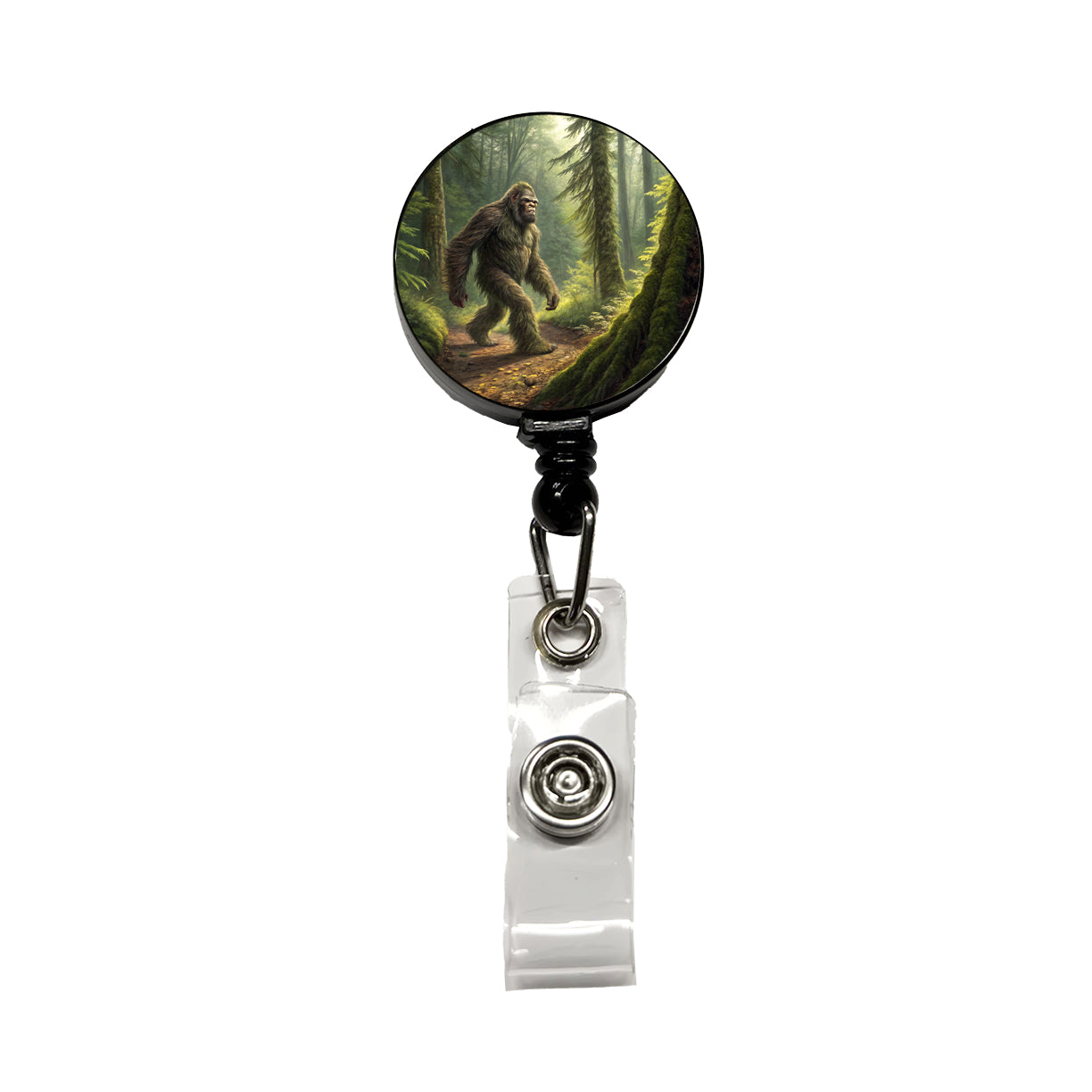 Bigfoot Hiking In Forest Retractable ID Key Card Name Tag Badge Holder with Clip