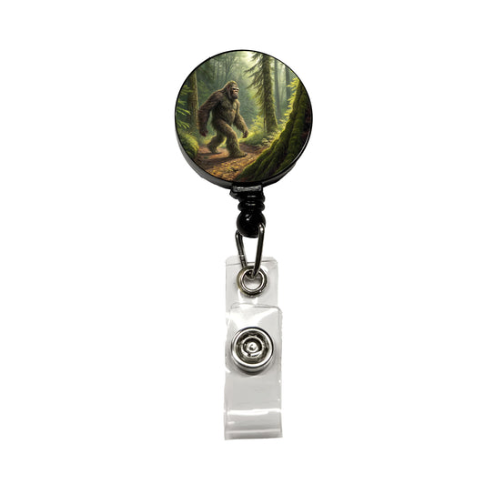 Bigfoot Hiking In Forest Retractable ID Key Card Name Tag Badge Holder with Clip
