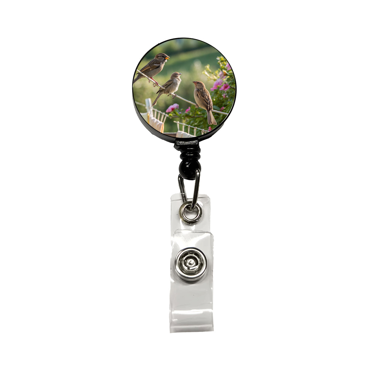 Birds On A Clothesline Retractable ID Key Card Name Tag Badge Holder with Clip