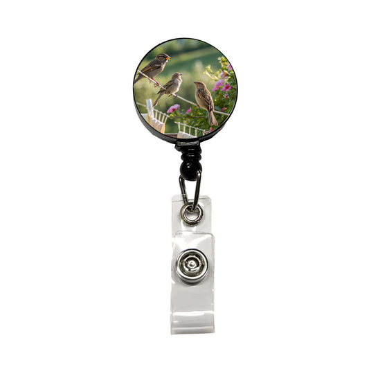Birds On A Clothesline Retractable ID Key Card Name Tag Badge Holder with Clip
