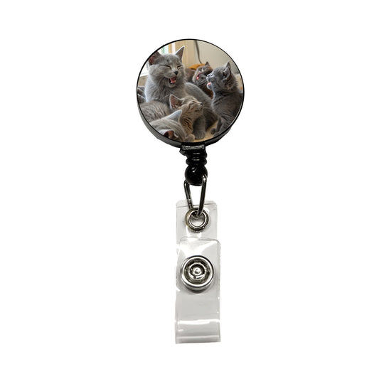 Bunch Of Gray Cats Retractable ID Key Card Name Tag Badge Holder with Clip