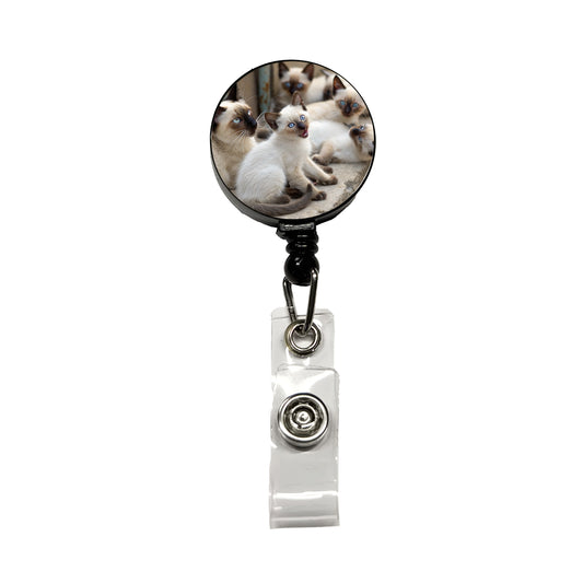Bunch Of Siamese Cats Retractable ID Key Card Name Tag Badge Holder with Clip