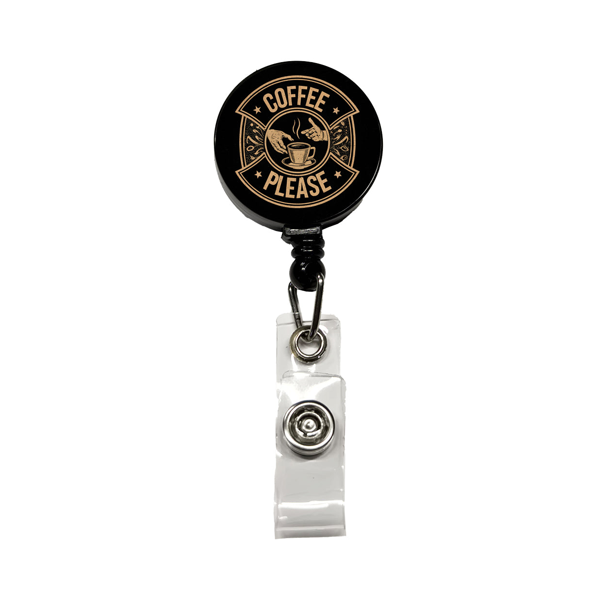 Coffee Please Black Tan Retractable ID Key Card Name Tag Badge Holder with Clip