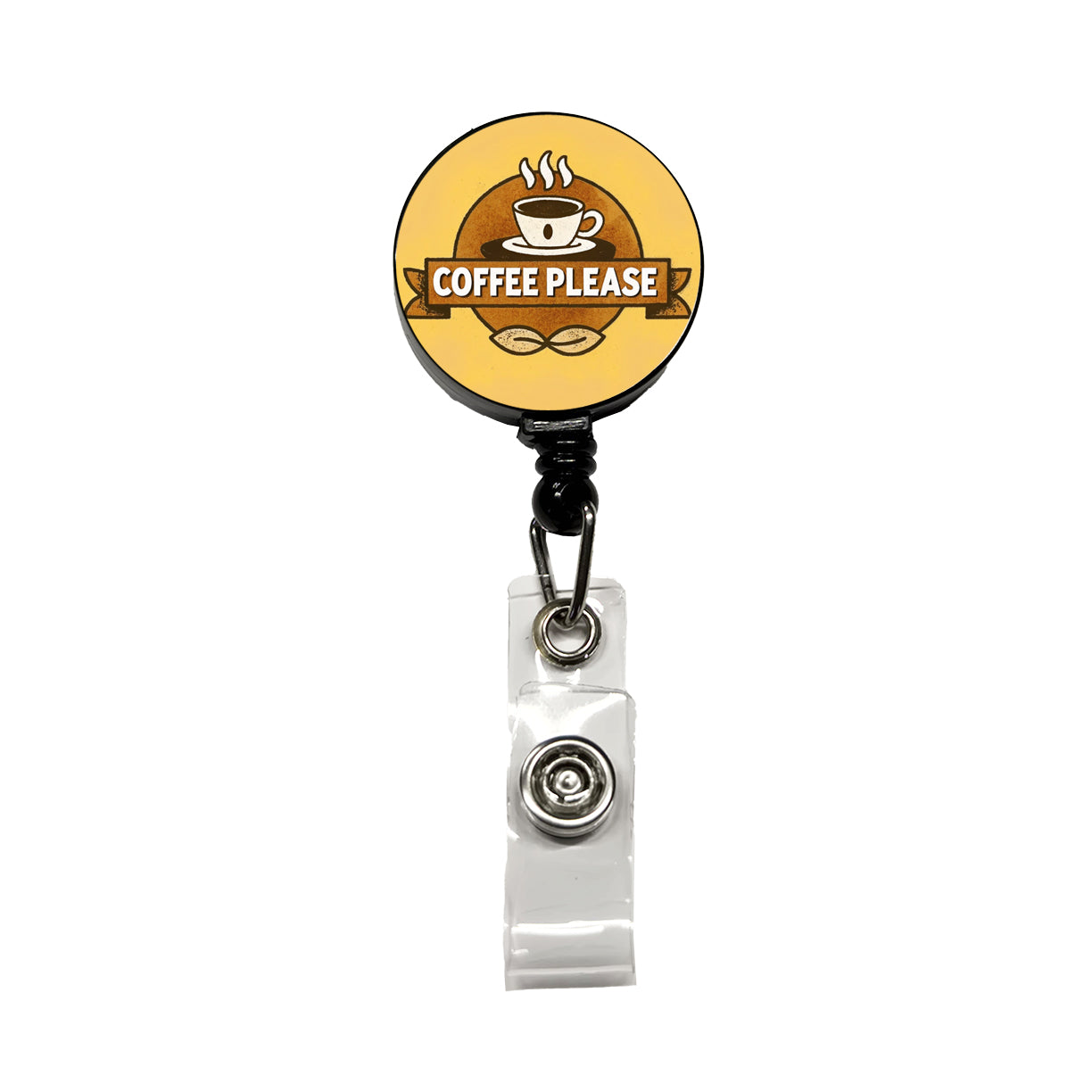 Coffee Please Yellow Retractable ID Key Card Name Tag Badge Holder with Clip