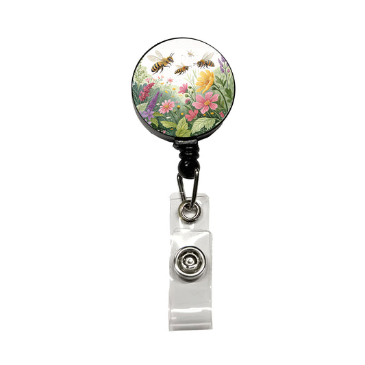 Flying Bees Flowers Retractable ID Key Card Name Tag Badge Holder with Clip