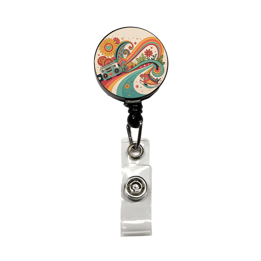 Groovy Design 70's Retractable ID Key Card Name Tag Badge Holder with Clip