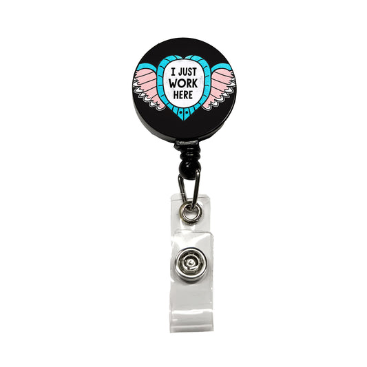 I Just Work Here Funny Retractable ID Key Card Name Tag Badge Holder with Clip