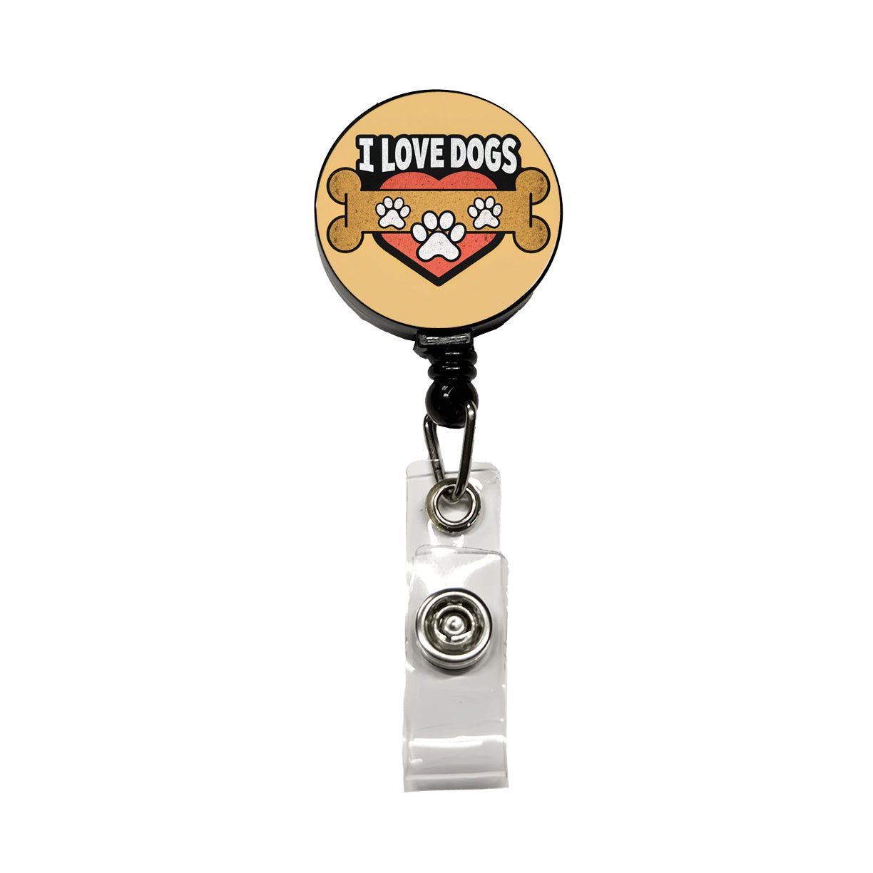 I Love Dogs Bone Paw Prints Retractable ID Key Card Name Tag Badge Holder with Clip