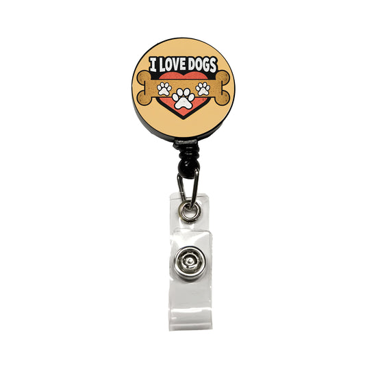 I Love Dogs Bone Paw Prints Retractable ID Key Card Name Tag Badge Holder with Clip